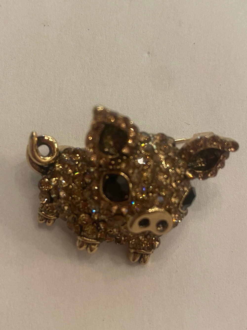 Pig Crystal Piglet Brooch Pin New
